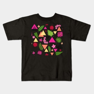 Colorful Flowers, Leaves and Triangles Kids T-Shirt